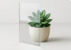 low iron glass sample showcasing custom cut precision as a transparent alternative to bronze tempered glass.