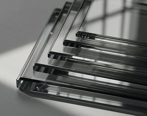 ECL tinted grey glass cut to size sheets displayed in various thicknesses.