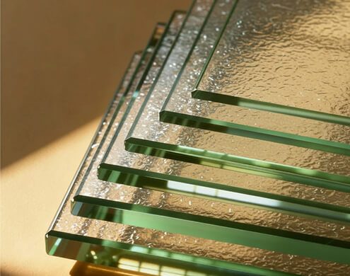 Stack of Spraylite tempered glass sheets showcasing beautiful textured finish