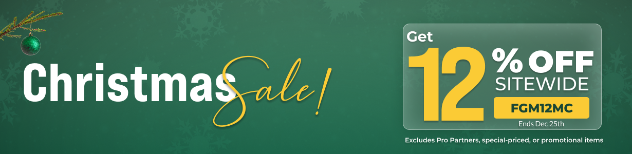 Holiday-themed banner featuring a Christmas Sale announcement with 12% off sitewide